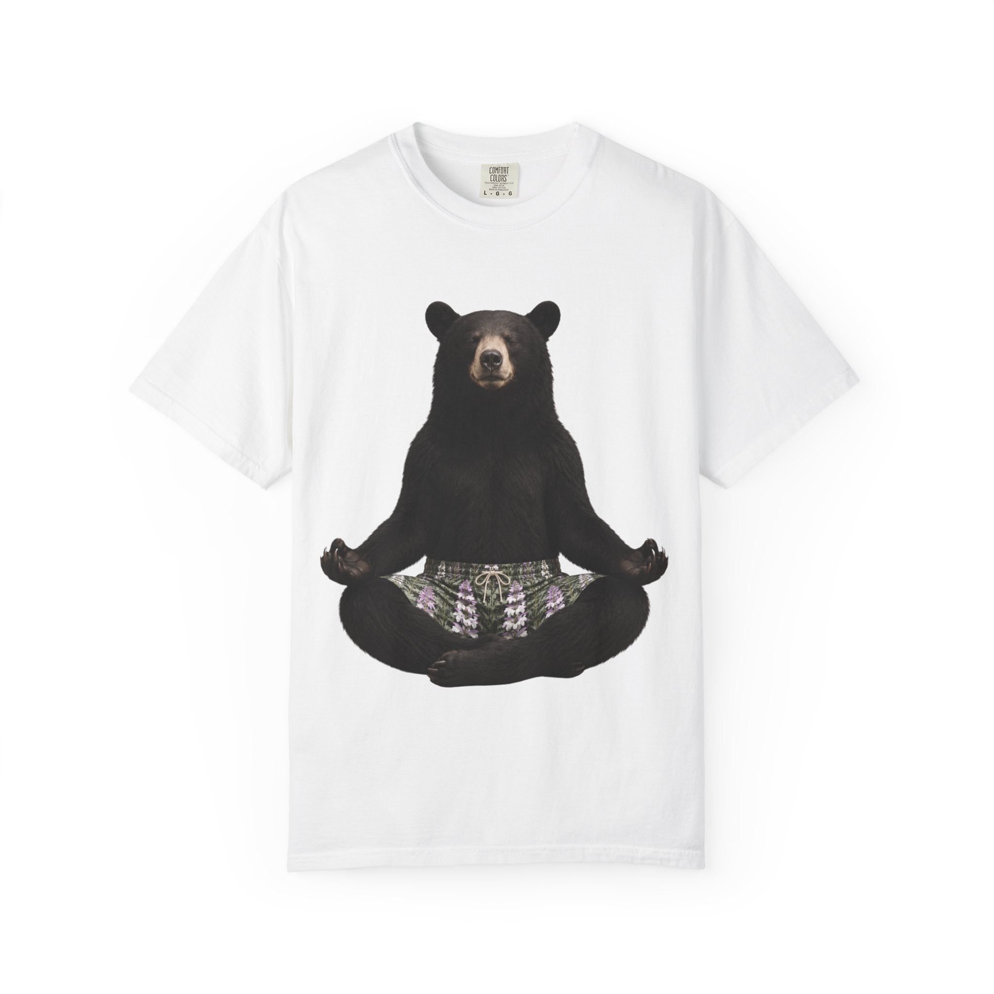 Meditating Bear T-Shirt | Zen Bear Illustration, Forest Plaid Pants