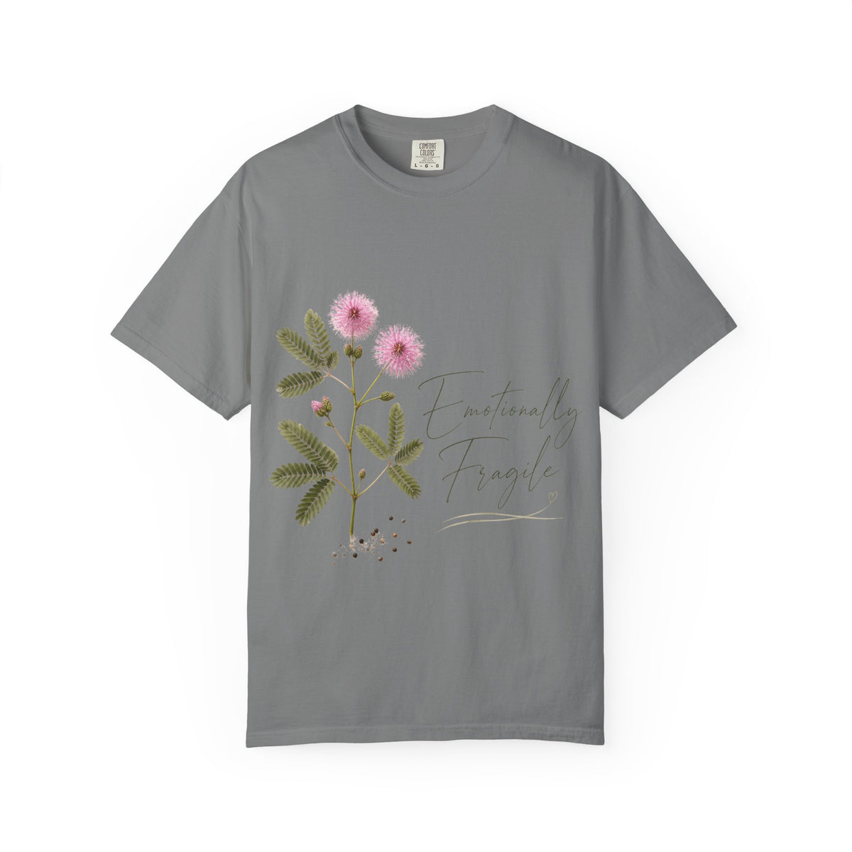 Delicate Pink Thistle Floral Print T-Shirt | Botanicals, Script Text