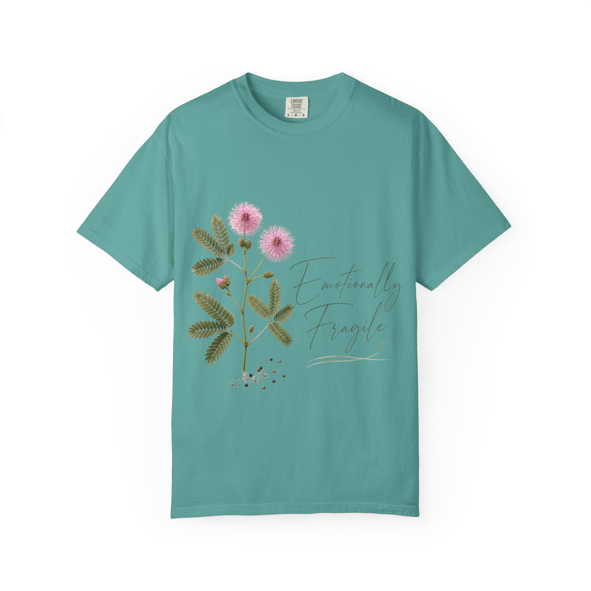 Delicate Pink Thistle Floral Print T-Shirt | Botanicals, Script Text