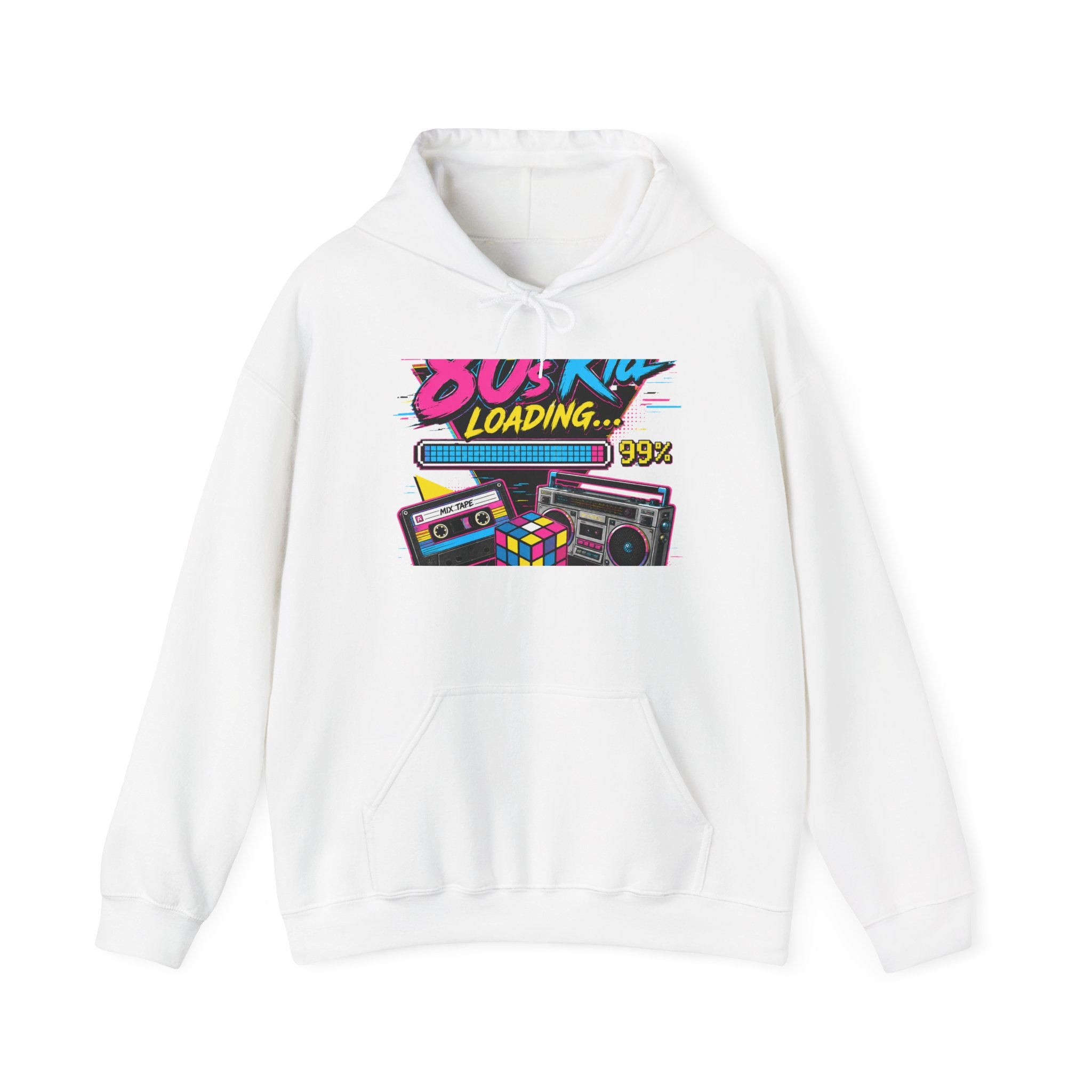 80s Retro Loading Graphic Hoodie | Cassette, Boombox, Rubik's Cube
