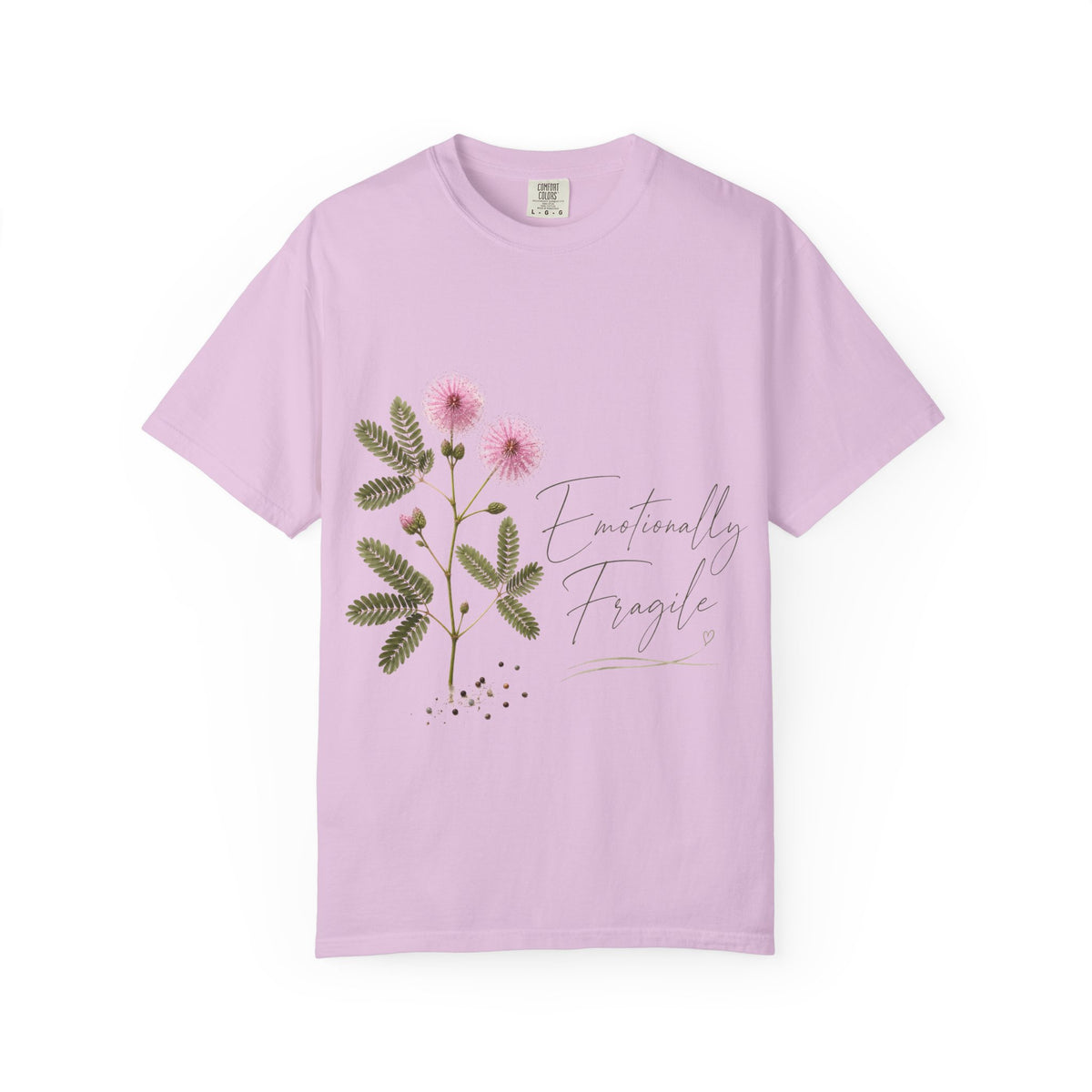 Delicate Pink Thistle Floral Print T-Shirt | Botanicals, Script Text