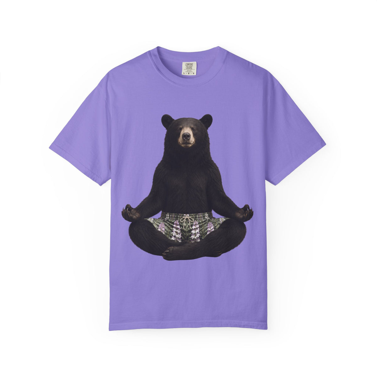 Meditating Bear T-Shirt | Zen Bear Illustration, Forest Plaid Pants
