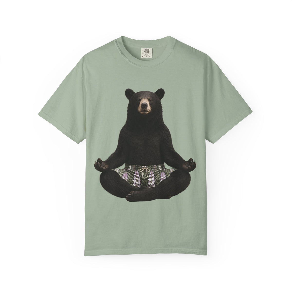 Meditating Bear T-Shirt | Zen Bear Illustration, Forest Plaid Pants