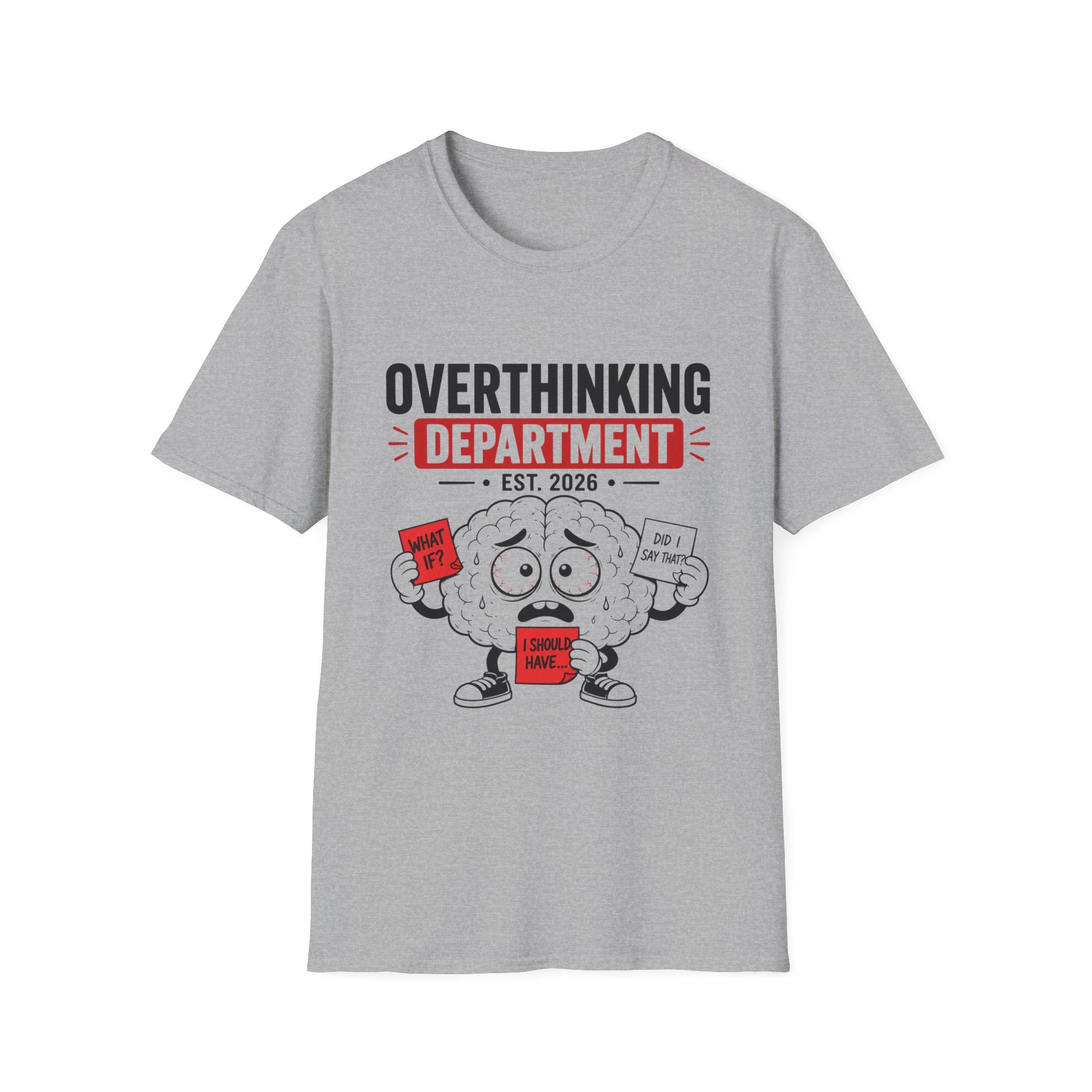 Overthinking Department T-Shirt | Funny Brain Cartoon, EST 2026