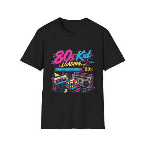 80s Kid Loading T-Shirt — Retro Cassette, Rubik’s Cube & Boombox Graphic Tee