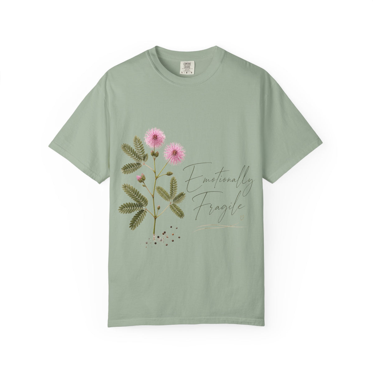 Delicate Pink Thistle Floral Print T-Shirt | Botanicals, Script Text