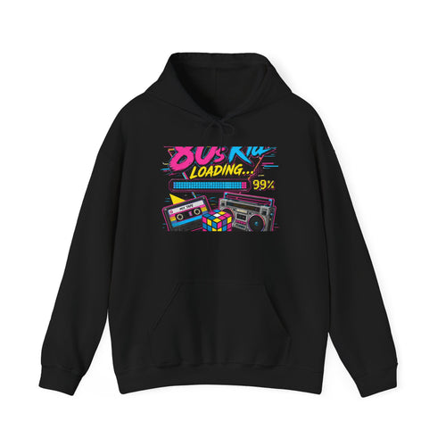 80s Retro Loading Graphic Hoodie | Cassette, Boombox, Rubik's Cube