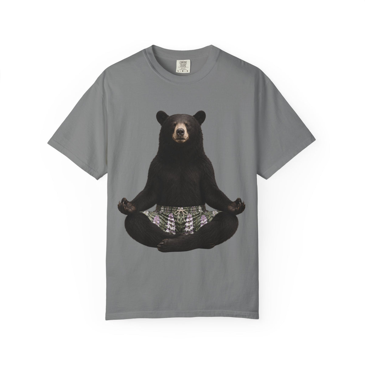 Meditating Bear T-Shirt | Zen Bear Illustration, Forest Plaid Pants