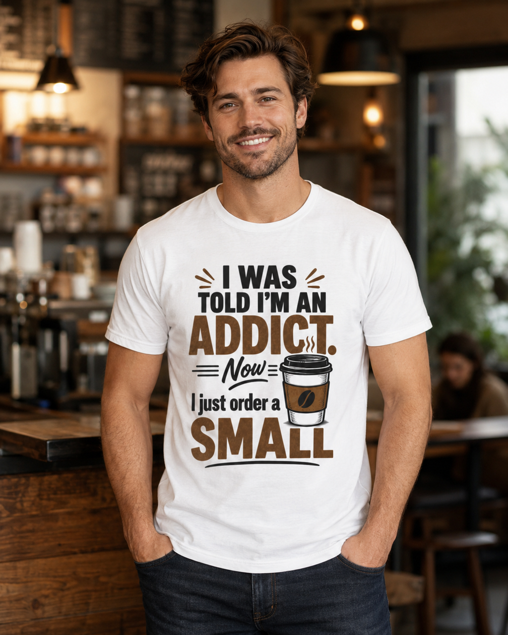 Coffee Addict T‑Shirt — "I Was Told I'm an Addict, Now I Just Order a Small" Funny Coffee Tee