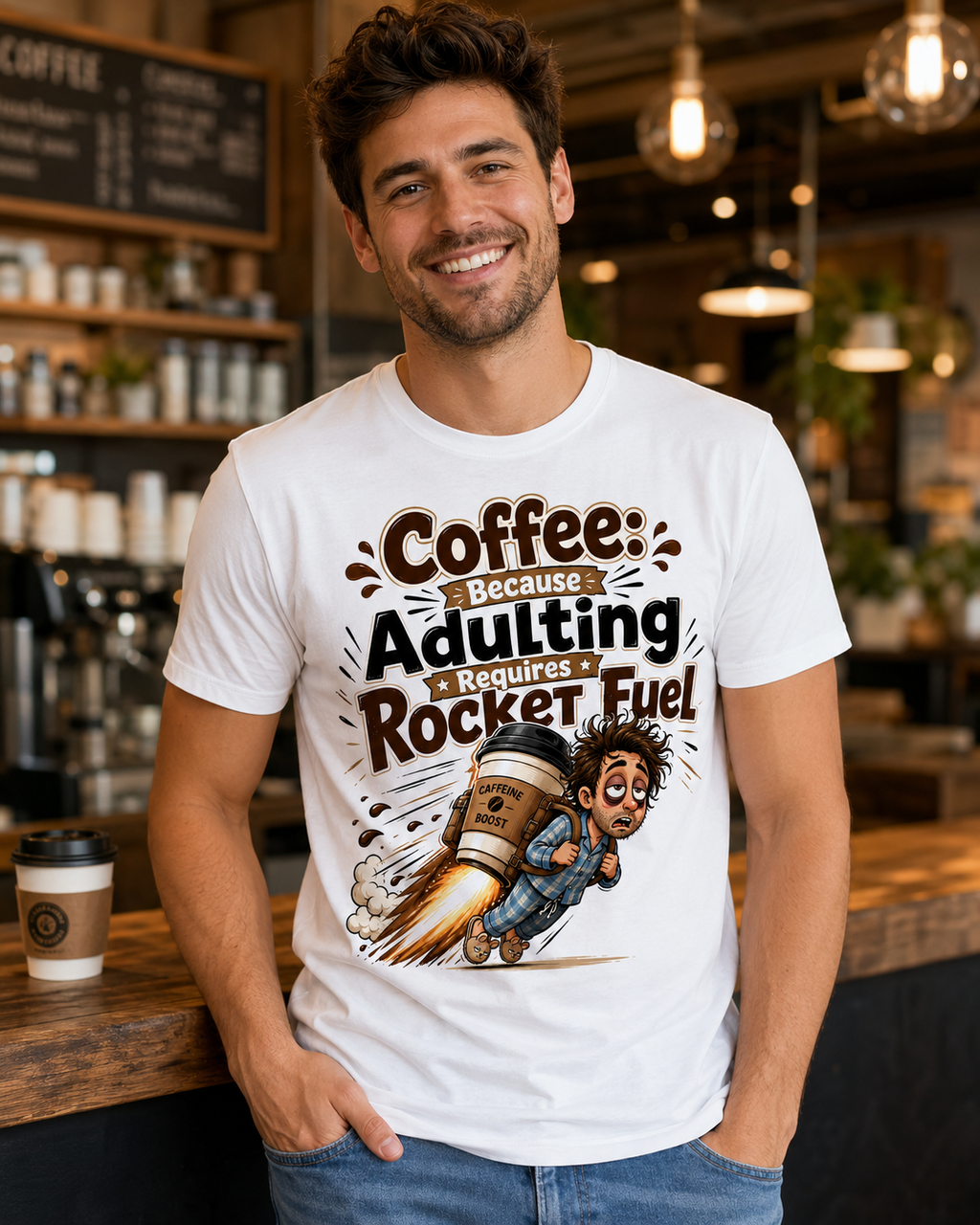 Coffee Because Adulting Requires Rocket Fuel T-Shirt