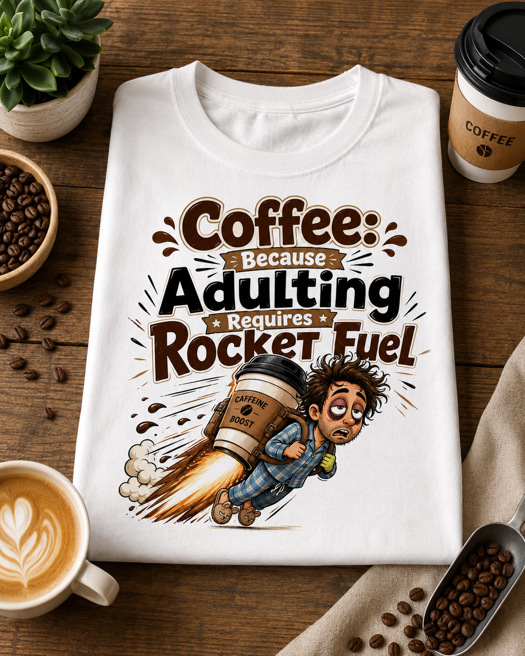 Coffee Because Adulting Requires Rocket Fuel T-Shirt