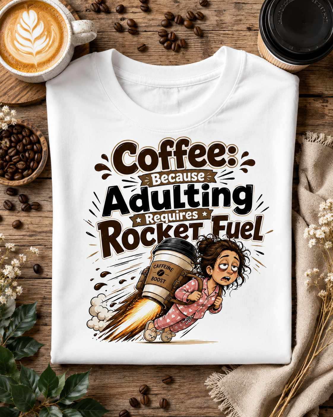 Coffee Because Adulting Requires Rocket Fuel T-Shirt | Funny Coffee Shirt