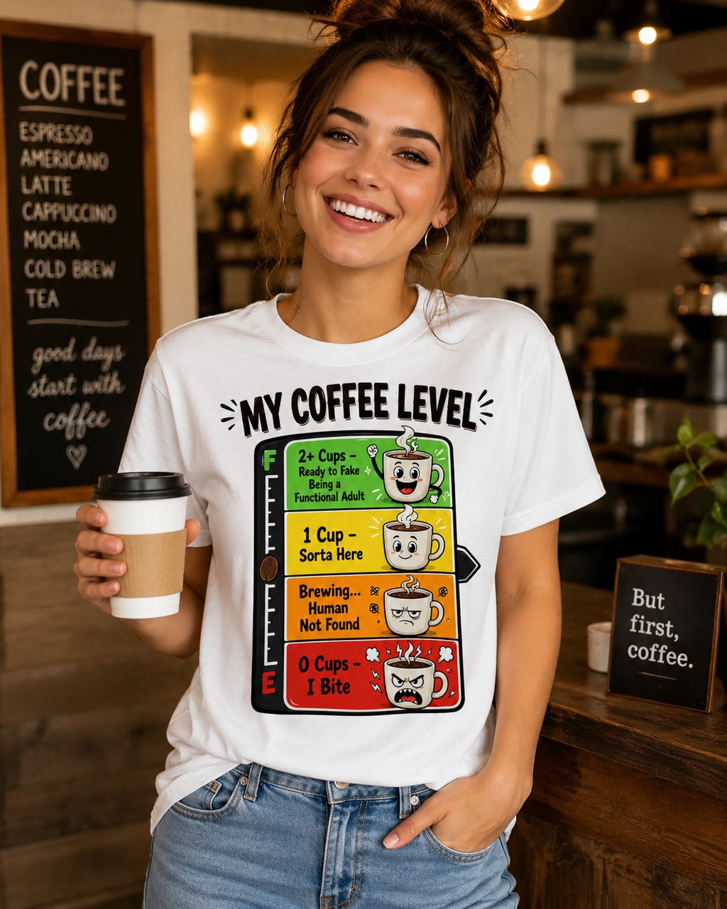 My Coffee Level T-Shirt — Funny Coffee Meter Graphic Tee