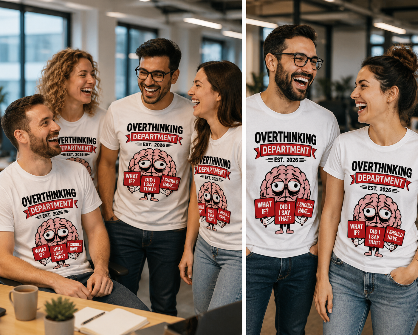Overthinking Department T-Shirt | Funny Brain Cartoon, EST 2026