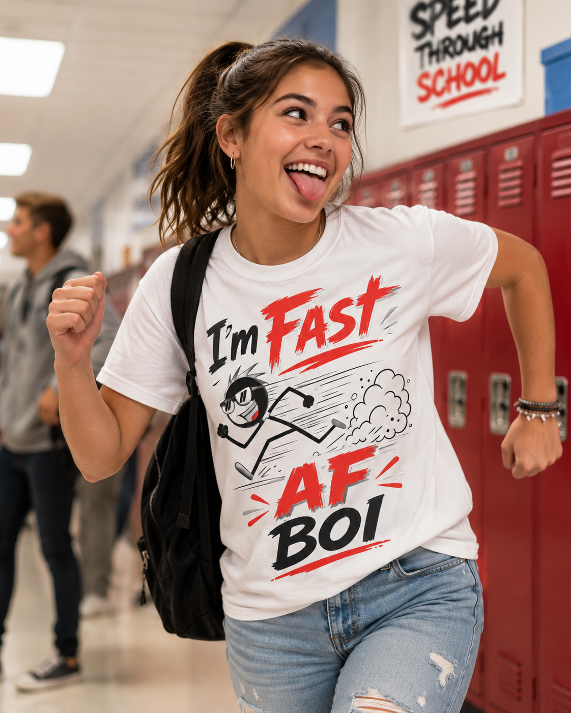 I'm Fast cartoon stick figure T-Shirt | Funny running speed graphic tee