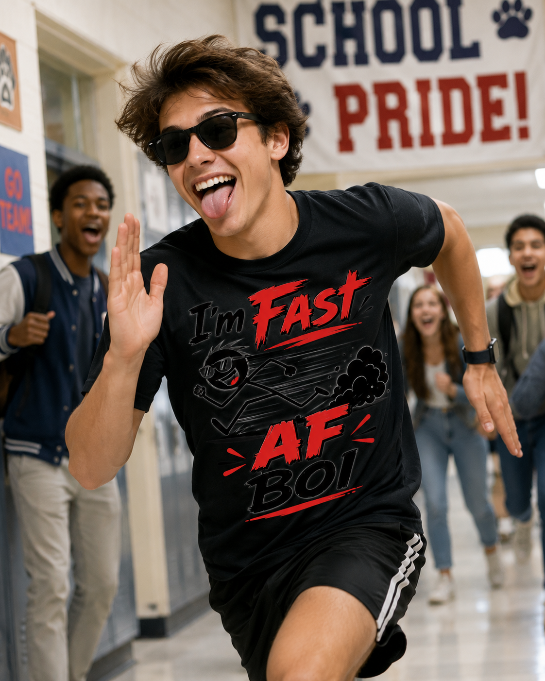 I'm Fast cartoon stick figure T-Shirt | Funny running speed graphic tee