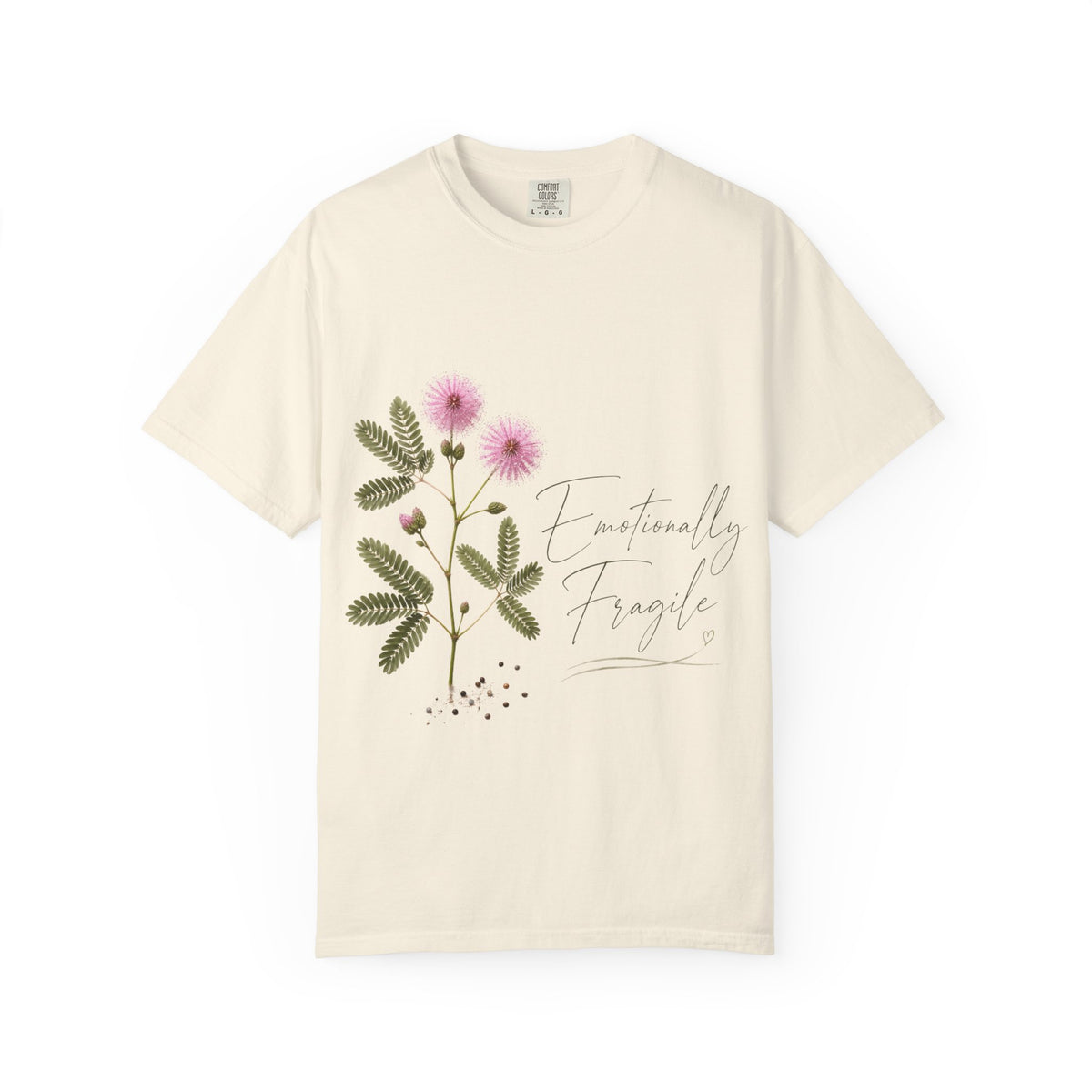 Delicate Pink Thistle Floral Print T-Shirt | Botanicals, Script Text