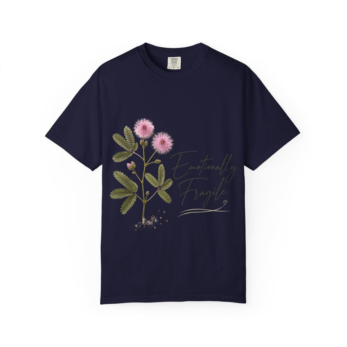 Delicate Pink Thistle Floral Print T-Shirt | Botanicals, Script Text