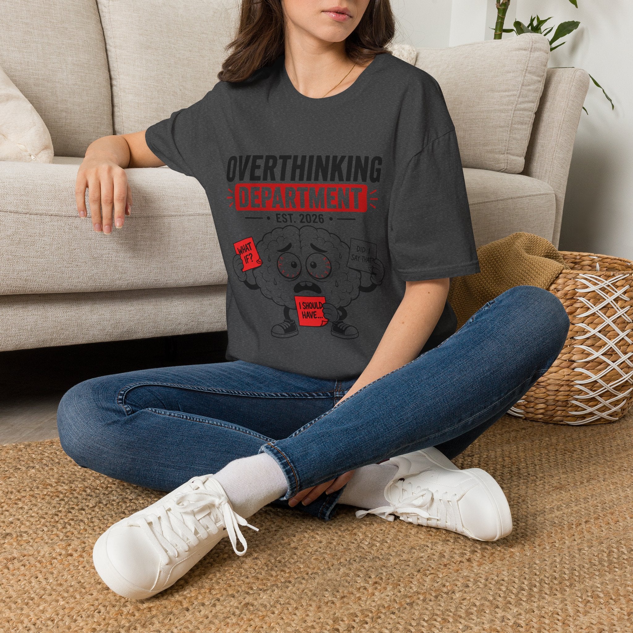Overthinking Department T-Shirt | Funny Brain Cartoon, EST 2026