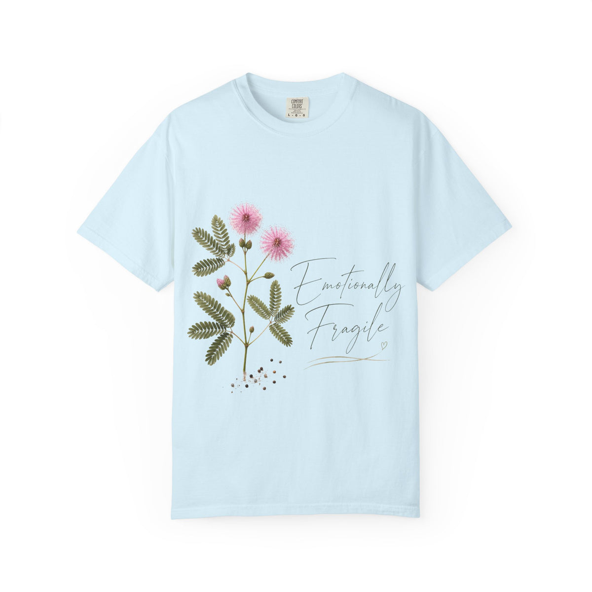 Delicate Pink Thistle Floral Print T-Shirt | Botanicals, Script Text