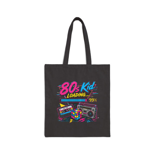80s Kid Loading Retro Graphic Tote Bag | Cassette, Rubik's Cube, Boombox