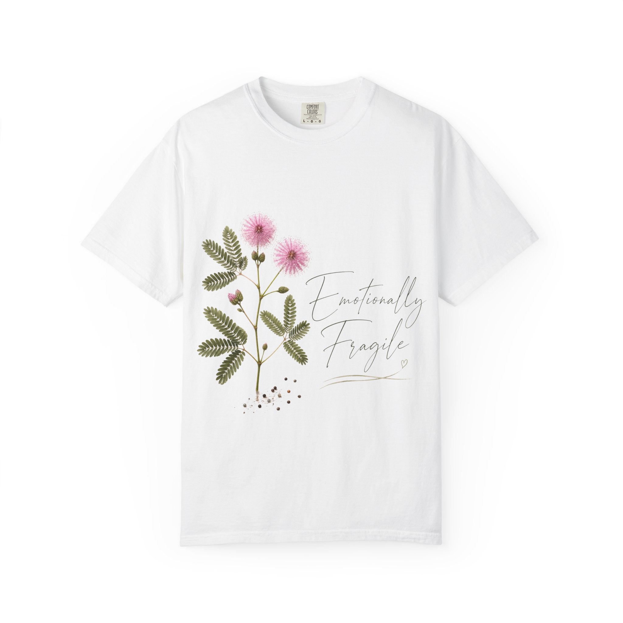 Delicate Pink Thistle Floral Print T-Shirt | Botanicals, Script Text